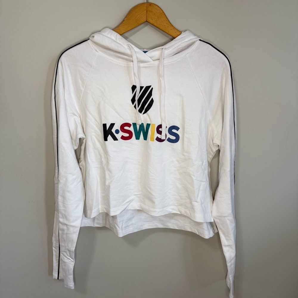 NEW K-Swiss Women's Multicolor Logo White Hoodie | M